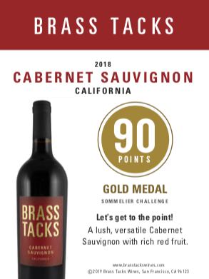 90 points, Gold Medal  - Brass Tacks 2018 Cabernet Sauvignon Shelftalker