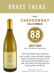 88 points, Best Buy  - Brass Tacks 2018 Chardonnay Shelftalker