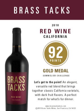 92 points, Gold Medal  - Brass Tacks 2018 Red Wine Shelftalker