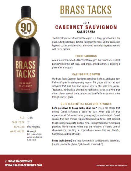 2018 Brass Tacks Cabernet Sauvignon Tasting Notes