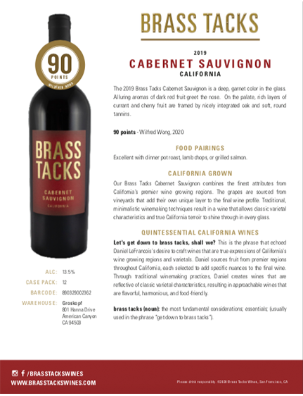 2019 Brass Tacks Cabernet Sauvignon Tasting Notes