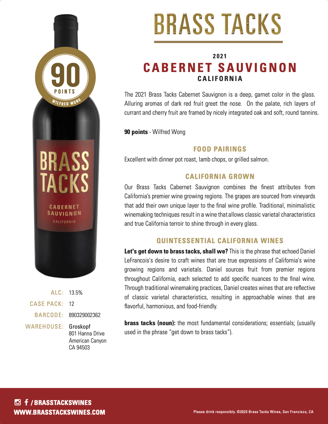 2021 Brass Tacks Cabernet Sauvignon Tasting Notes