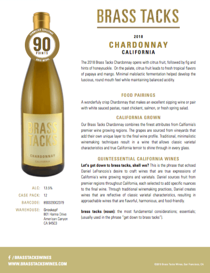 2018 Brass Tacks Chardonnay Tasting Notes