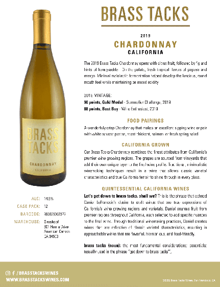 2019 Brass Tacks Chardonnay Tasting Notes
