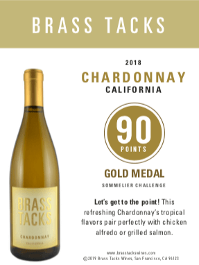 92 points, Gold Medal  - Brass Tacks 2018 Chardonnay Shelftalker