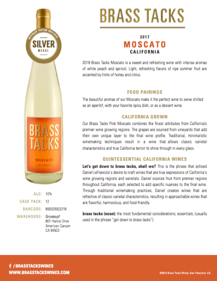 2017 Brass Tacks Moscato Tasting Notes