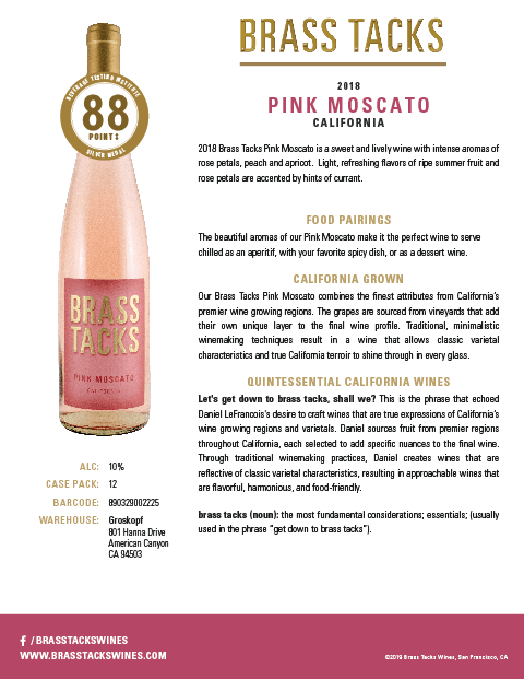 2018 Brass Tacks Pink Moscato Tasting Notes