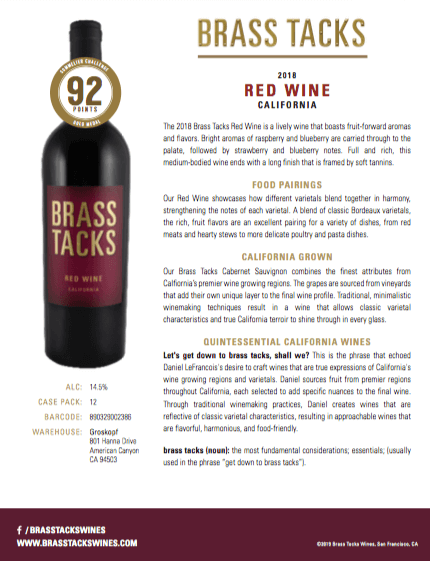 2018 Brass Tacks Red Wine Tasting Notes